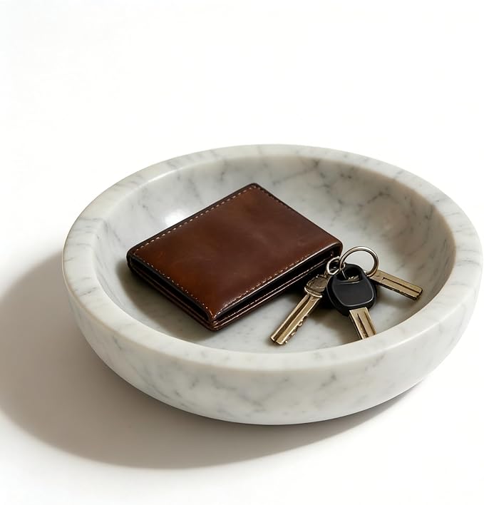 Small Decorative White Marble Bowl, 5.9 inches,Natural Stone Round Bowl for Home Decor, Fruit, Nuts, Jewelry tray,Coffee Tables Centerpiece, Soap Serving (White-small)