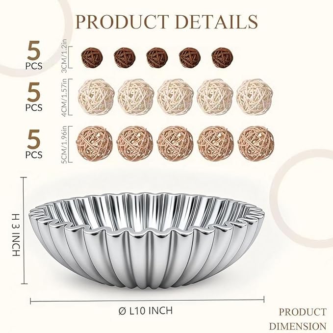 Large Modern Ruffle Bowls, Artificial Stone Decorative Catch All Bowl for Kitchen Counter and Entryway Table, Handcrafted Fruit Bowls and Key Bowl for Home Decor（Silver