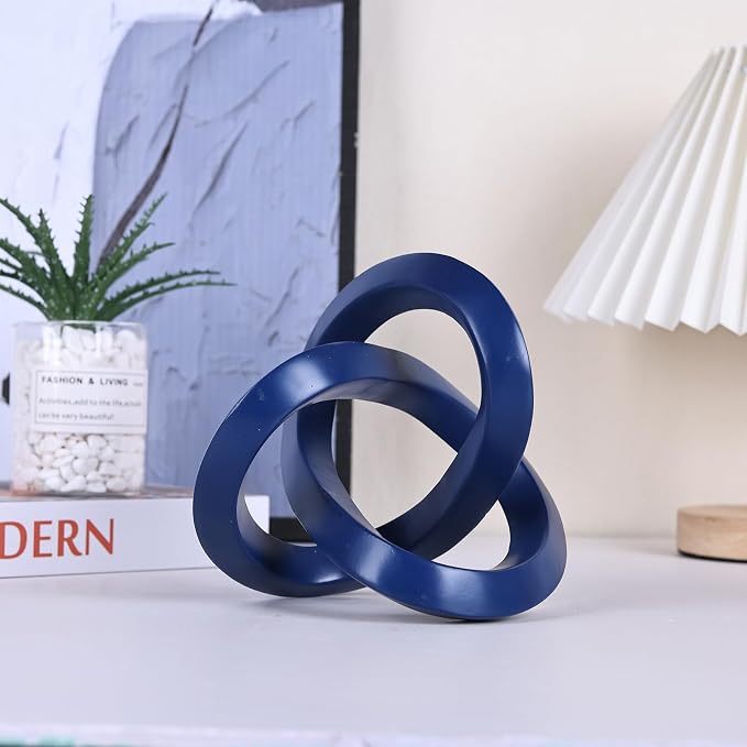 DOVDOV Blue Knot Decorative Sculpture, Blue Room Decor Aesthetics, Mobius Ring Statue for Bookshelf Living Room TV Cabinet Office Cabinet Coffee Table Above Decorative Accents