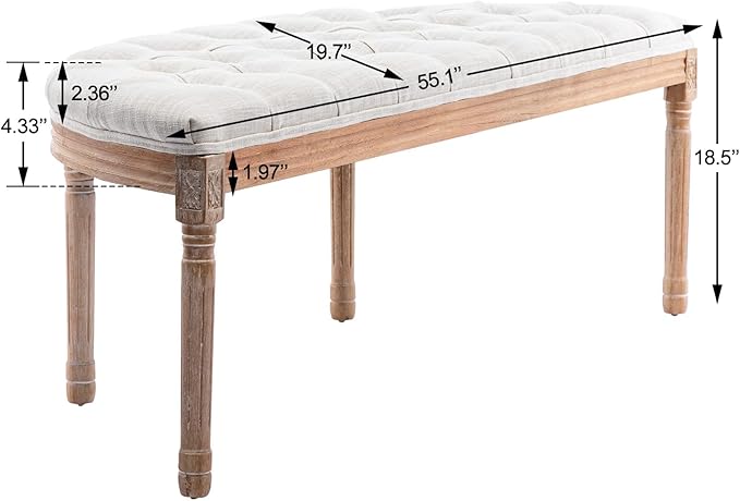 chairus Linen Halfmoon Entryway Bench 55" Button Tufted Semi-Circle Ottoman Comfy Upholstered Seat for Bedroom/End of Bed/Mudroom/Indoor, Beige