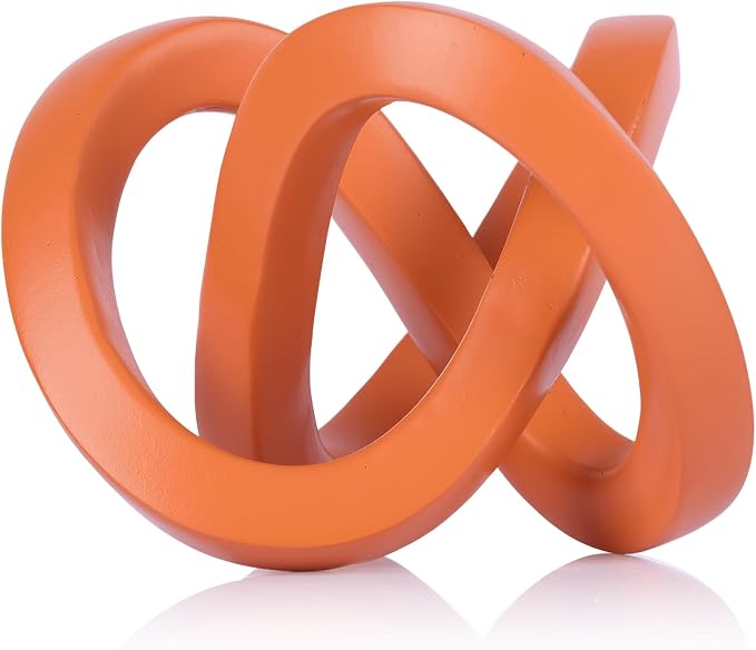 Orange knot decorative sculpture, orange home decor aesthetics, Möbius strip sculpture, suitable for decoration and display on bookshelves, living room TV cabinets, office cabinets, and coffee tables.