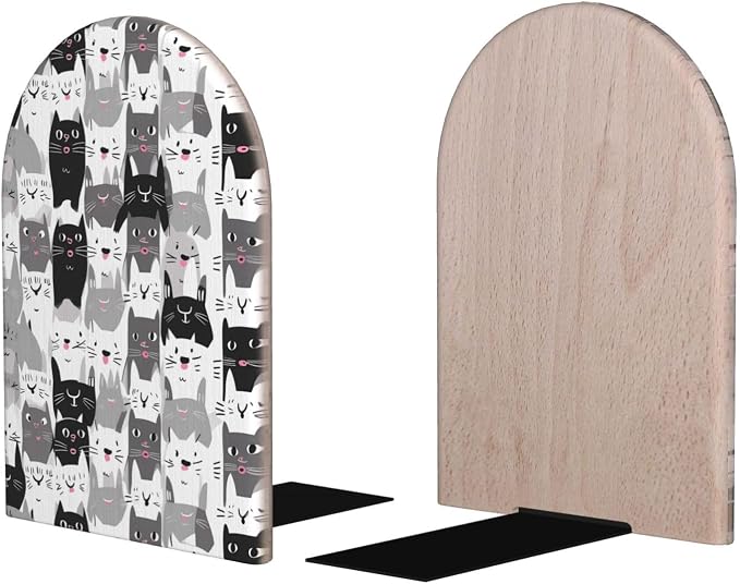 Cartoon Cute Cat Kitten 2 Pack Decorative Bookends 6.7x4.2 in, Book Ends for Home Office Library Shelves Decor Room Kitchen Desktop