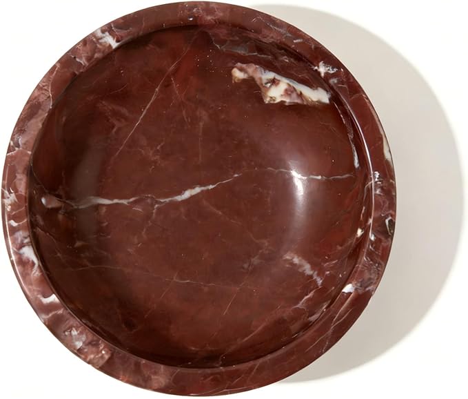 Small PurpleRed Decorative Marble Bowl, 5.9 inches,Natural Stone Round Bowl for Home Decor, Fruit, Nuts, Jewelry tray,Coffee Tables Centerpiece, Soap Serving (PurpleRed-small)