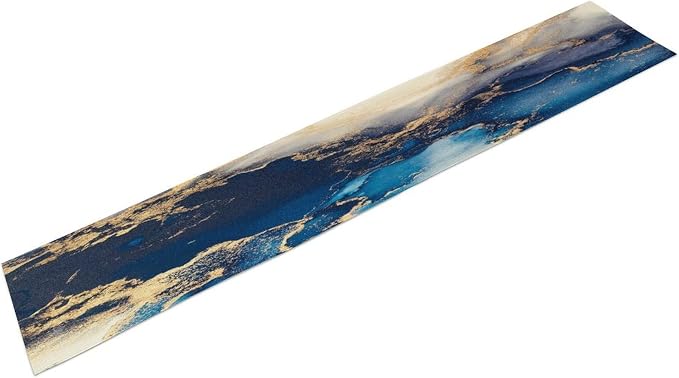 Marble Table Runner,Navy Blue Gold Stripe Marble Farmhouse Pattern Table Runner for Coffee Table Dining Room Table Bedroom Party Holiday Decor 13x72inch