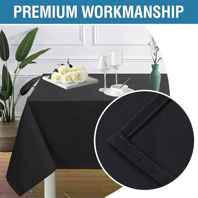 H.VERSAILTEX Linen Textured Table Cloths 54 x 70 Inch Premium Solid Tablecloth Spill-Proof Waterproof Table Cover for Dining Buffet Feature Extra Soft and Thick Fabric Wrinkle Free, Black