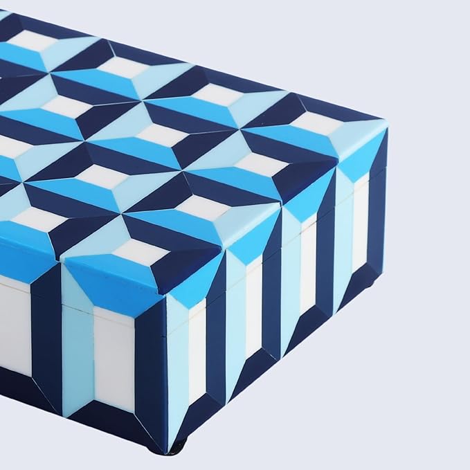 Handicrafts Home Blue Decorative Storage Box with Lid – Coffee Table Storage Box, Modern Resin Inlay Wooden Box, Remote Holder, Desk Organizer, Decorative Keepsake Box for Coastal Decor- 10x6x2.5
