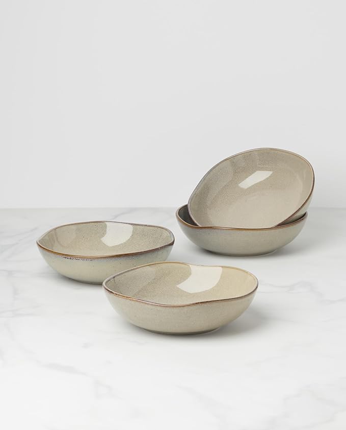 Oneida Dinnerware Set, Organic Shades Oatmeal Pasta Bowls, Set of 4, Service For 4, Dishwasher and Microwave Safe, Made of Stoneware, Salad Bowl, Pasta Bowl, Home, Kitchen & Dining (Ivory, 4 Pieces)