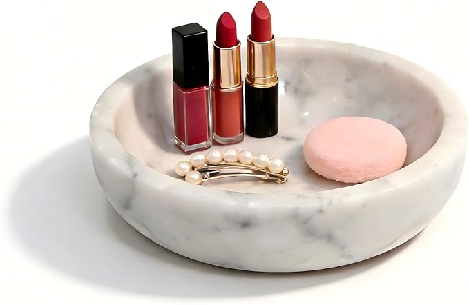 Small Decorative White Marble Bowl, 5.9 inches,Natural Stone Round Bowl for Home Decor, Fruit, Nuts, Jewelry tray,Coffee Tables Centerpiece, Soap Serving (White-small)