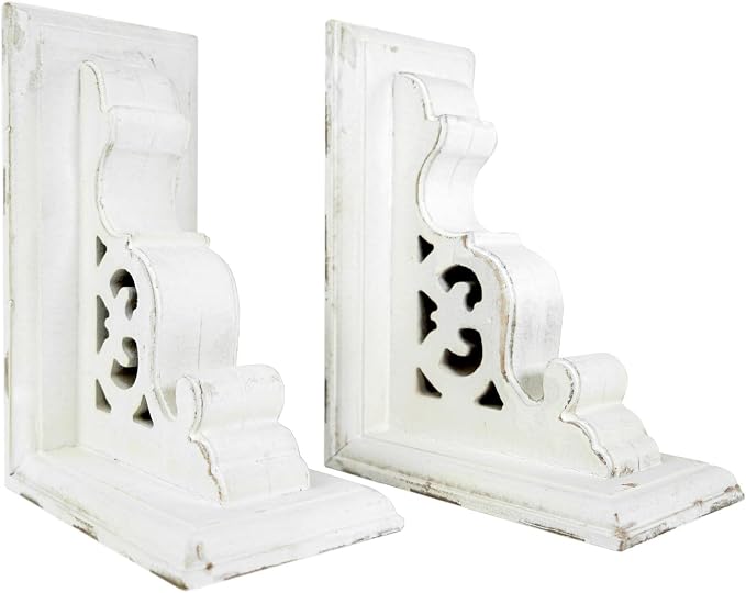 American Art Decor Wood Bookends - Shelf Decor & Wall Decor for Living Room, Bathroom, Bedroom, & Office - Home Decor & Shelf Accents (White Set of 2, 7.75"x 5.8"x 3.8")