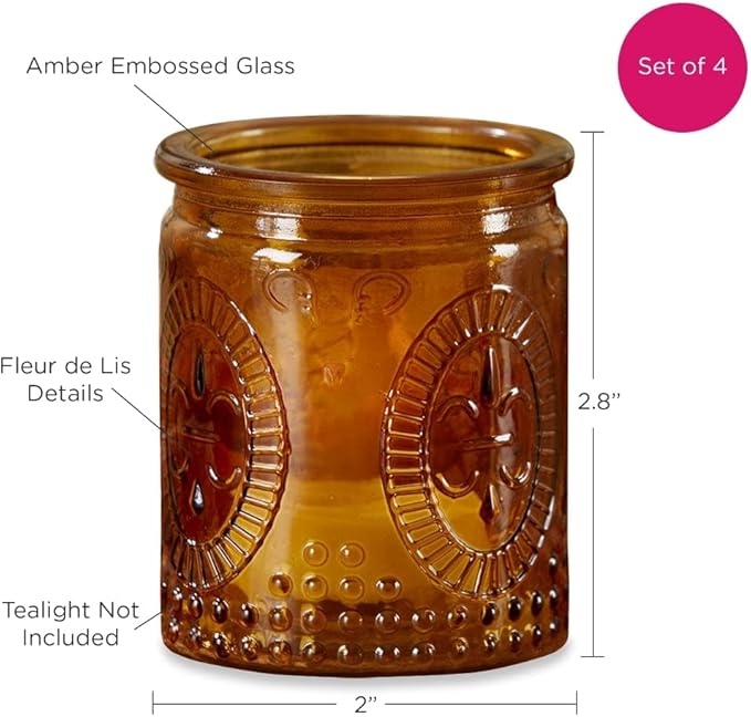 Amber Tea Light Holder - 24pcs - Vintage Glass Tealight Candle Holders by Kate Aspen, Home Décor Table Decoration Favors Gifts for Wedding, Bachelorette, Bridal Shower & Baby Shower Party