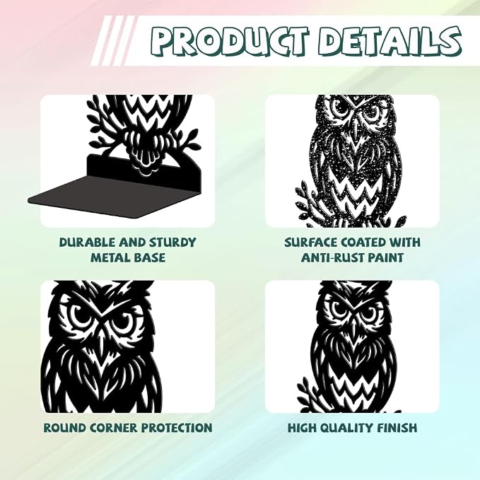 Peacoblue Metal Bookends for Shelves, Modern Decorative Heavy Duty Study Book Ends Stoppers for Office, Desk, Shelf, Room 5.3"x4.3"x7.9" Cast Iron Simple Tall Bookends 1 Pair (Owl on Tree Branch)