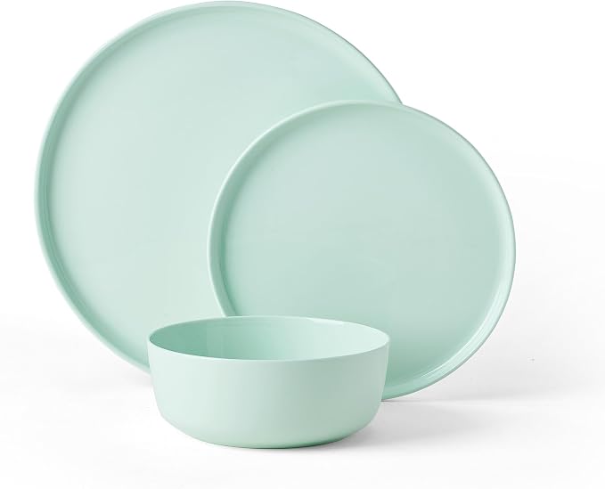 Mikasa Madison Pastel Bone China Lightweight Chip Resistant 12 Piece Dinnerware Set, Mint Green