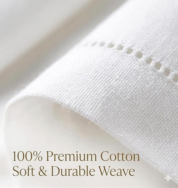 Urban Villa Cloth Napkins 100% Cotton Highly Absorbent Washable Reusable Premium Dinner Napkins Ideal for Gifts for Mothers Day Hotel Farmhouse Parties - White - Hemstitch (20" x 20", Set of 6)