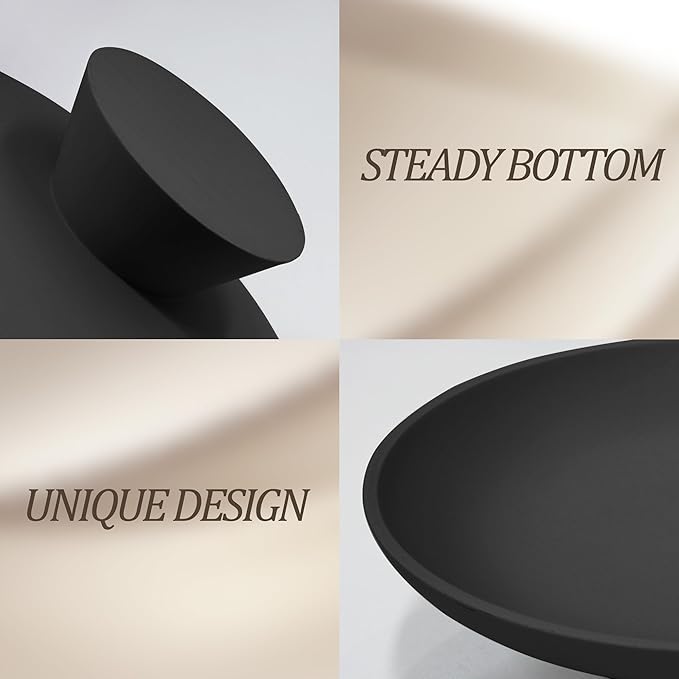 YMXYJM Modern Resin Pedestal Decorative Bowl, Large Fruit Bowl for Kitchen Counter, Stylish Key Bowl for Entryway Table, Matte Black