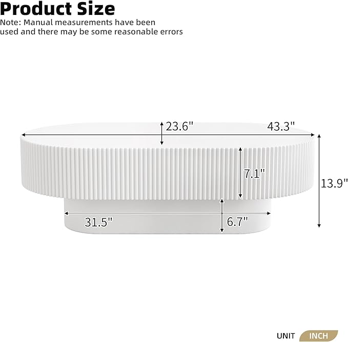 Merax Modern 43.3" W Oval Coffee Table with Sturdy Base, Wood Center Tables for Living Room Reception Room, Easy Assemble, White