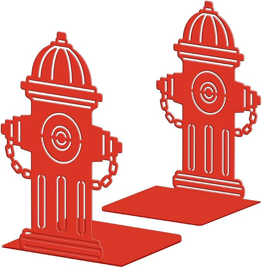 Peacoblue Metal Bookends for Shelves, Modern Decorative Heavy Duty Study Book Ends Stoppers for Office, Desk, Shelf, Room 5.3"x4.3"x7.9" Cast Iron Simple Tall Bookends 1 Pair (Red Fire Hydrant)