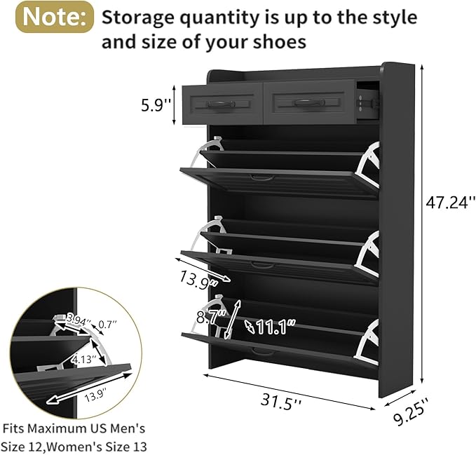 Shoe Storage Cabinet for Entryway with 3 Flip Drawers and 2 Top Drawers,Large Shoe Rack Organizer Cabinet for Closet,Hallway