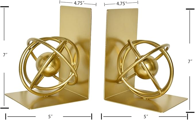 Book Ends Decorative, Modern Metal Unique Gold Bookends for Shelves, Round Design Bookend Book Stopper Holder for Home Office
