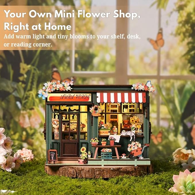 FERAHI DIY Book Nook Kits for Adults, Book Nook Decor with Led Light, Miniature House Kit, 3d Wooden Puzzle Books Nooks Cats Garden Coffee Shop, Mini Dollhouse Kit for Bookshelf, Adult Craft Kits Gift