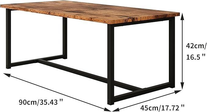 Coffee Table Rectangular Center Table for Living Room Open Space Side Table with Metal Frame, Easy Assembly, Black+ Rustic Brown Wood Coffee Table