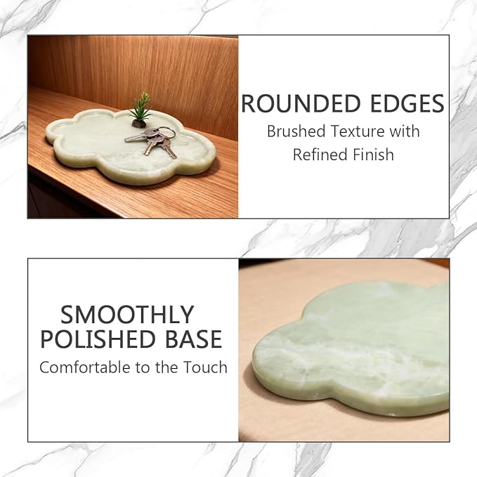 Natural Marble Tray Cloud Shape Vanity Trays, Jewelry Trays Holder Dish for Bathroom Countertop Home Decor Gift Light Green