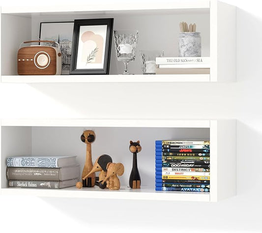 Kaboon 24in Floating Cube Shelves Set of 2, Display Shelves Wall Mount, Decorative Hanging Shelves for Kitchen Living Room Office,(White, Rectangle 2 Cubes)