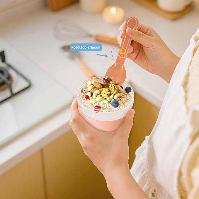 4 Pack Yogurt Parfait Cups with Lids Reusable, 20 oz Plastic Overnight Oats Containers To Go with Granola Compartment and Lids Spoon, Cereal Containers for Oatmeal, Snack, Breakfast Prep (Orange)