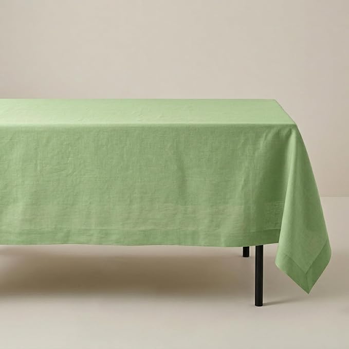 Solino Home Linen Tablecloth 60 x 90 Inch - 100% Pure Linen Laurel Green Table Cloth for Rectangle Tables - Fete, Machine Washable Tablecloth for Summer