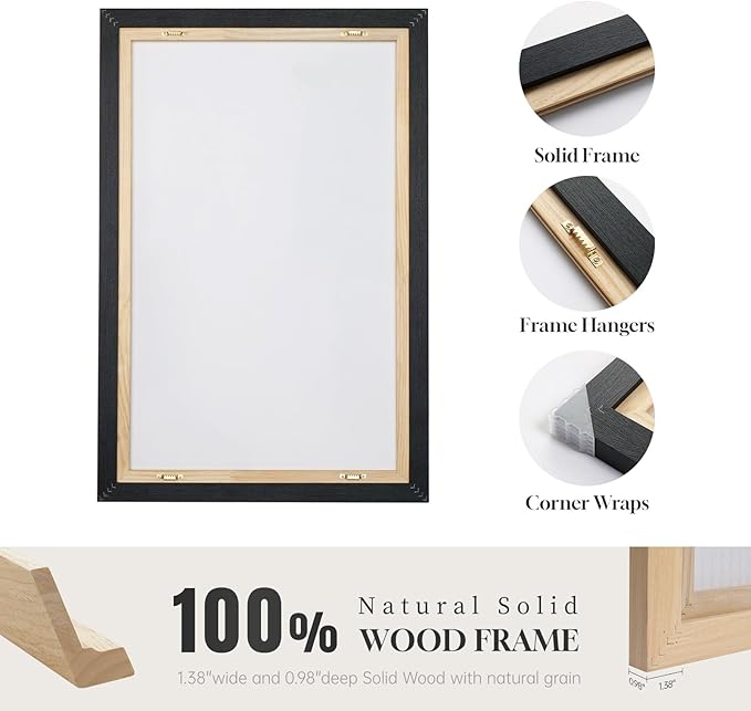 Large Framed Neutral Abstract Wall Art for Living Room, 3 Piece Black and Beige Modern Canvas Prints Paintings Artwork for Walls, Minimalist Abstract Pictures for Hallway, Office Wall Decor 24x36 In