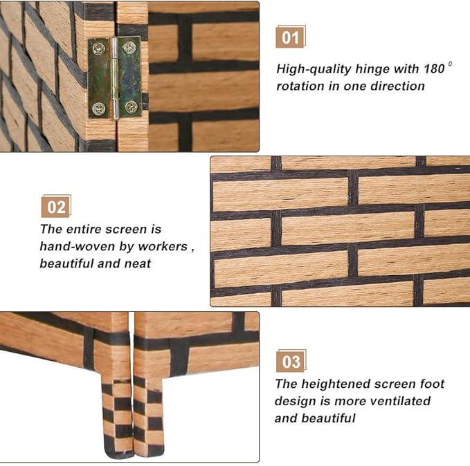 Room Dividers and Folding Privacy Screens 4 Panel 6 ft Foldable Portable Room Seperating Divider, Handwork Wood Mesh Woven Design Room Divider Wall, Room Partitions and Dividers Freestanding, Brick