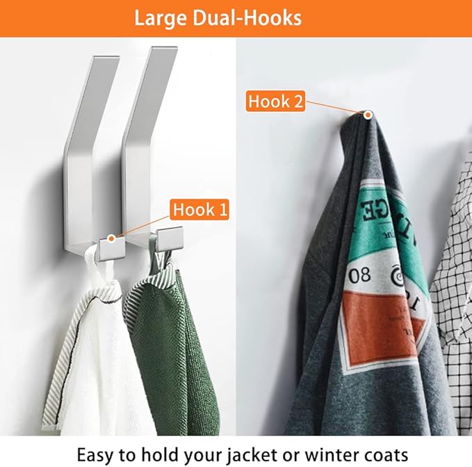 Coat Hooks Wall Mounted, 6 Packs Wall Hooks for Hanging Clothes, Coat, Towel, Rope, Keys, Hats, Purse, Wall Hangers for Kitchen, Bathroom, Door, Cabinet, Hallways, Bedrooms (Silver, 6 Packs)