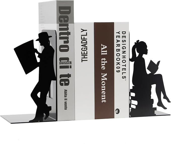 8 inch Lovers Bookends Book Ends for Shelves Decorative,Metal Book End Nonskid Book Holder Book Stopper Home Valentines Decor for Movies/CD/Video Games Valentines Decorations Gift(Set of 2)