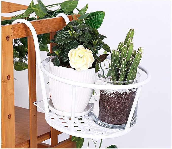 1 PCS Iron Art Hanging Baskets Flower Pot Holder, Holder Plant Holder Over The Rail Metal Fence Planters for Patio Balcony Porch or Fence (1pcs White)
