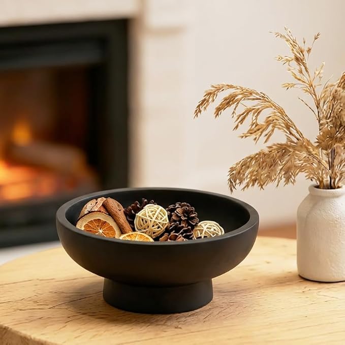 Catch All Decorative Fruit Bowl with Pedestal —Key, Purse & Trinket Holder | Entryway Table, Kitchen Counter, Coffee Console Decor | Modern Minimalist,Black