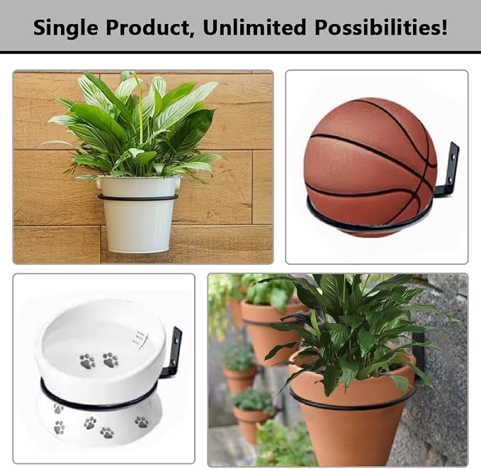 8 Pack 5 Inch Wall Mounted Plant Holder, Heavy Duty Flower Pot Holder Ring, Rust Resistant Wall Plant Holder for Indoor and Outdoor Flower Pots, Garden, Fence Balcony, Home (Black)