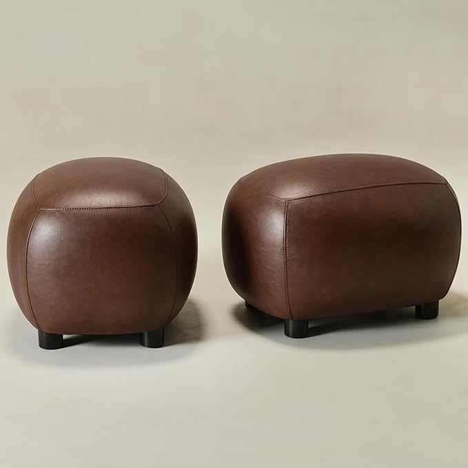 KINWELL 23" Wide Faux Leather Upholstered Ottoman Set of 2, Mid-Century Modern Living Room Footrest with Soft Padded Seat, Footstool for Bedroom, Entryway or Living Room, Dark Brown