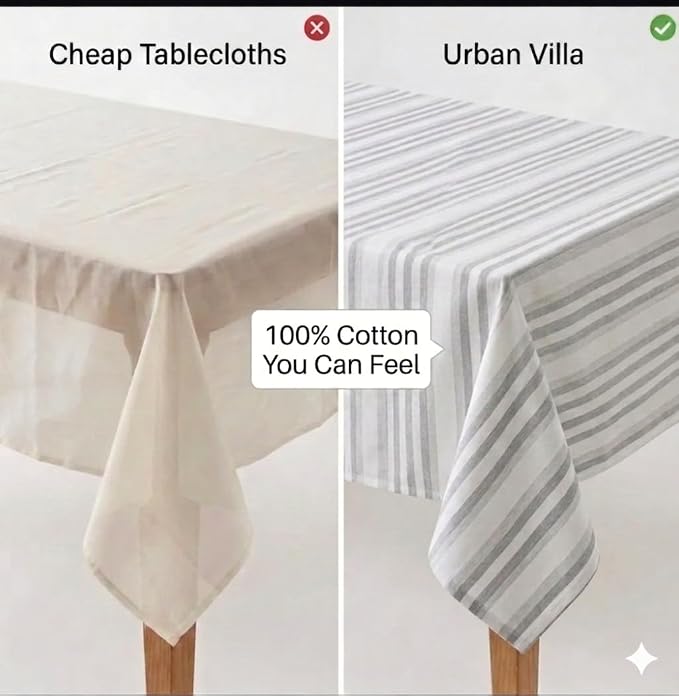 Urban Villa Table Cloth Kitchen Dining Tabletop Cover 100% Cotton 60x102 Inches Rectangle Tablecloth Washable Reusable Ideal for Hotel Restaurant Farmhouse Wedding Holiday Dinner Party- Curtis Stripes