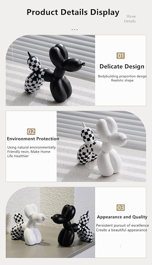 Cute Resin Dog Statue Decorations are Suitable for Modern Desktop Decoration, Home, Bedroom, Living Room, and Office Decoration (A-Checkerboard - Black)