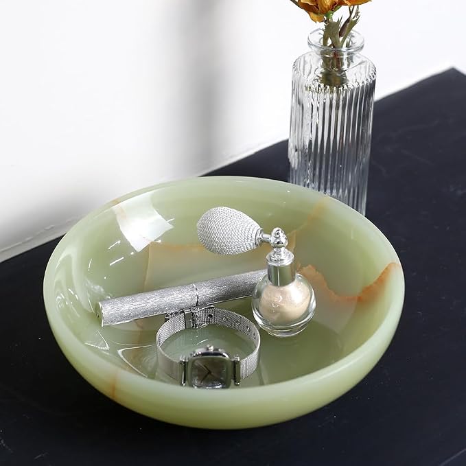 Luxury Decorative Marble Bowl for Home Decoration, Green Onyx Key Bowl for Entryway Table, Catchall for Coins, Change, Candy, Organizer Marble Tray