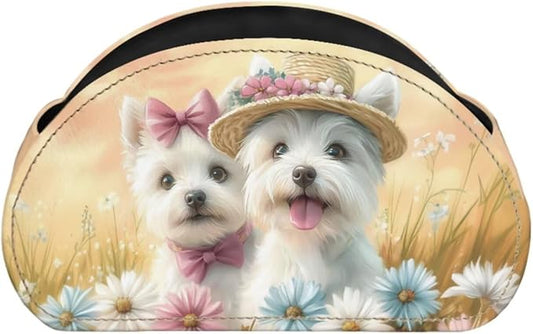 Cute Bow Dog Daisy Remote Control Holder with 5 Compartments, Office Desk Organizers Couch/TV Stand/Bedside Table Accessory Desktop Storage Caddy,for Remote,Glasses