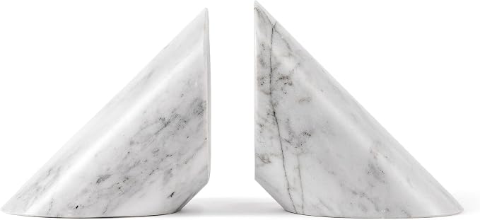 Fox Run 100% Natural Polished Marble Bookends, White, Set of 2, Angled