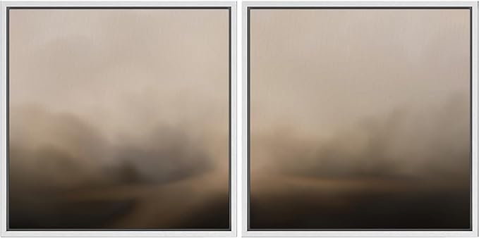 SIGNFORD Framed Canvas Print Wall Art Set Neutral Foggy Landscape Soft Beige and Brown Abstract Illustrations Modern Art Minimal Relax/Calm for Living Room, Bedroom, Office - 24"x24"x2 White
