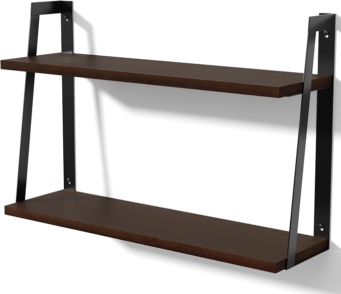 SRIWATANA Floating Wall Shelves, Rustic Wood Shelves Book Shelves Wall Mounted Ideal Room Decor (Dark Walnut)