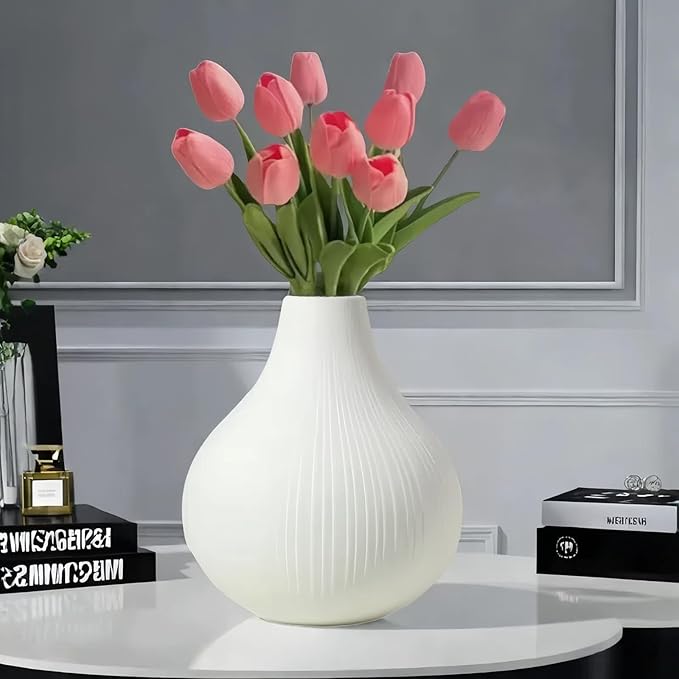 Large Ceramic Vase Modern Vase White Vase for Room，Big Belly Vases Minimalism Style for Home Decor，Flower Vases Decorative Vase for Shelf Decor/Table/Living Room/Kitchen/Office (White, 9.6Inches)