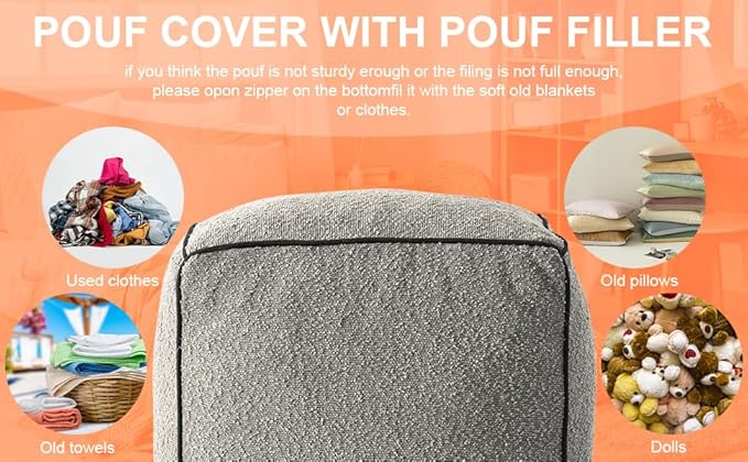 Pouf Ottoman Stuffed Modern Foam Filled Foot Rest Poufs for Living Room Chair Decorative 20 X 15 Inches Boho Relax Stool Floor Poufs Foot Rest for Living Room,Grey