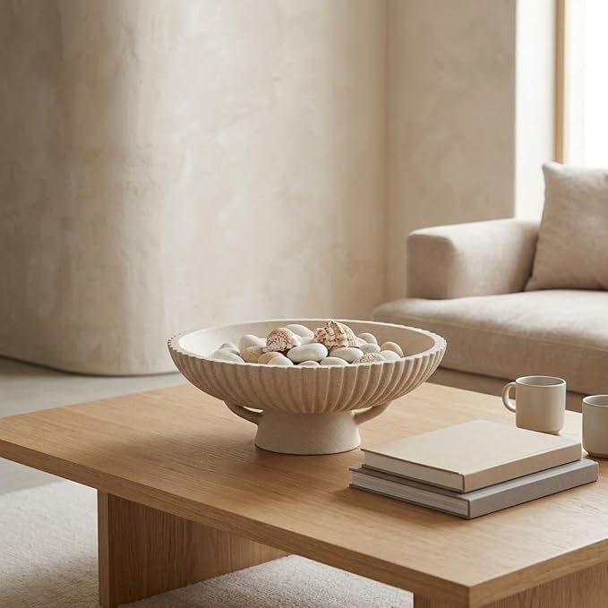 QIANLING Large Decorative Bowl - Modern Resin Pedestal Bowl for Home Decor, Fruit Bowl, Key & Snack Holder, Coffee Table, Entryway Table, Shelf, Side Table, Kitchen Counter, Bedroom Accent