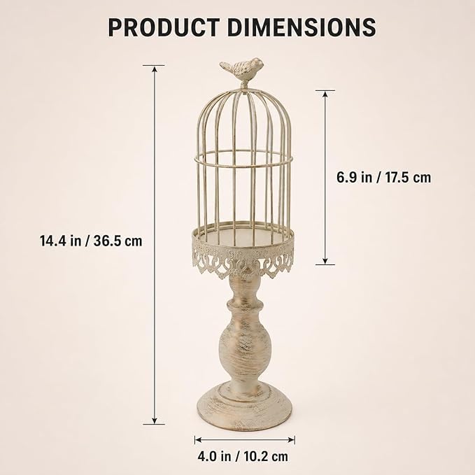 1 Pcs Birdcage Candle Holder, Vintage Bird Cage Decor, Decorative Wedding Candle Centerpieces for Bedroom Restaurant Tables Home (L)