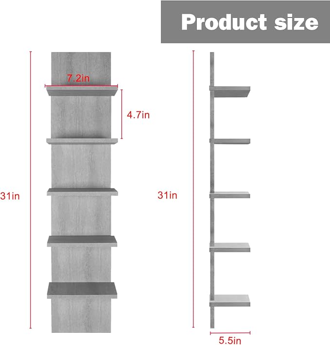 Homaterial 5 Tier Wall Shelf, Floaing Lack Shelf for Storage, Display Shelf Modern Room Home Wall Decor