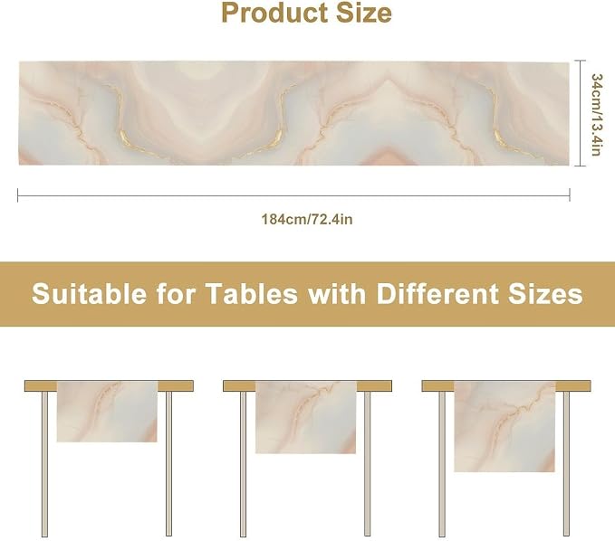 Marble Table Runner, Fantastic Soft Pink Gold Textured Art Table Runner for Kitchen Dining Cafe Party Wedding Birthday Decor, 13x108 Inch
