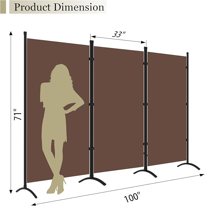 3 Panel Room Divider - 6ft Folding Privacy Screen, Portable Partition Wall for Office, Bedroom & Dining Room Separation，Grey